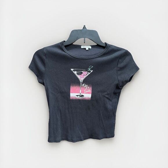 Reformation Martini Graphic Ribbed Babydoll Tee Size Medium - Picture 1 of 6